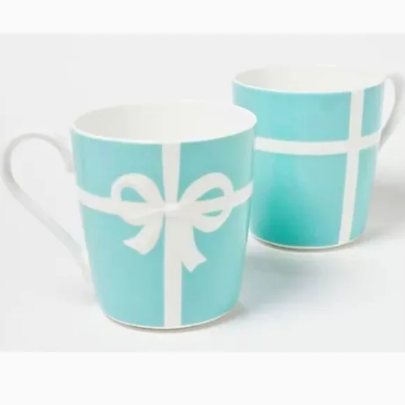 TIFFANY & CO. Bow Ribbon Bone China Blue Mug Cup 2pcs Set in Gift Box from Japan - Picture 4 of 8
